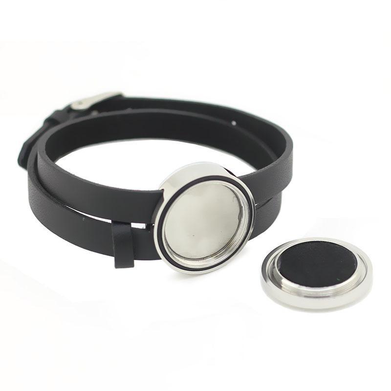 Stainless Steel Aromatherapy Leather Wrap Bracelet Bracelet