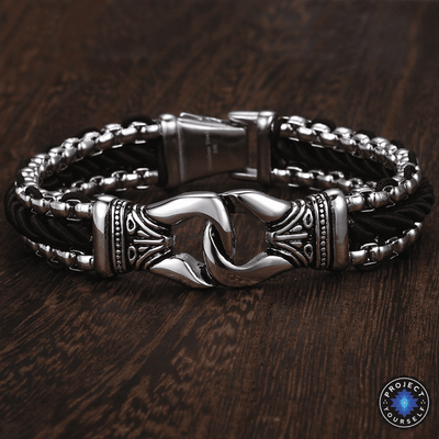 Stainless Steel Aztec Leather Woven Bracelet Bracelet