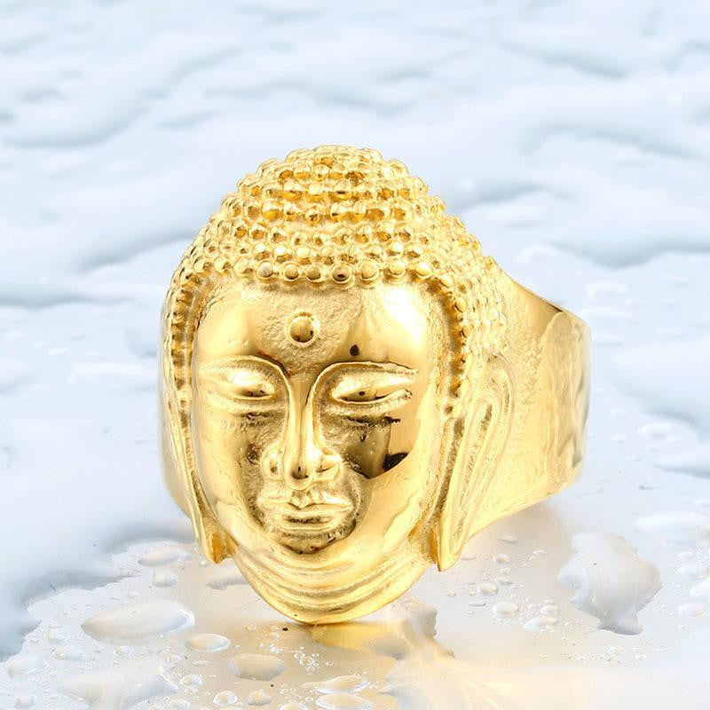 Stainless Steel Buddha Head Ring 7 / Gold Rings