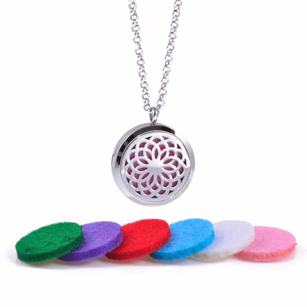 Stainless Steel Essential Oil Diffuser Locket Necklace for Aromatherapy Flower of Life Diffuser Locket Necklace