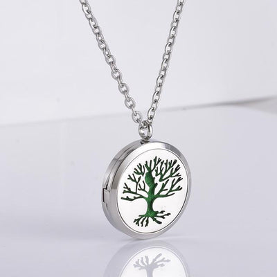 Stainless Steel Essential Oil Diffuser Locket Necklace for Aromatherapy Tree of Life 2 Diffuser Locket Necklace