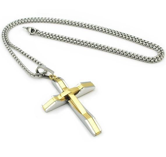 Stainless Steel Multilayer Cross Pendant Necklace Gold Necklace
