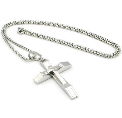 Stainless Steel Multilayer Cross Pendant Necklace Silver Necklace