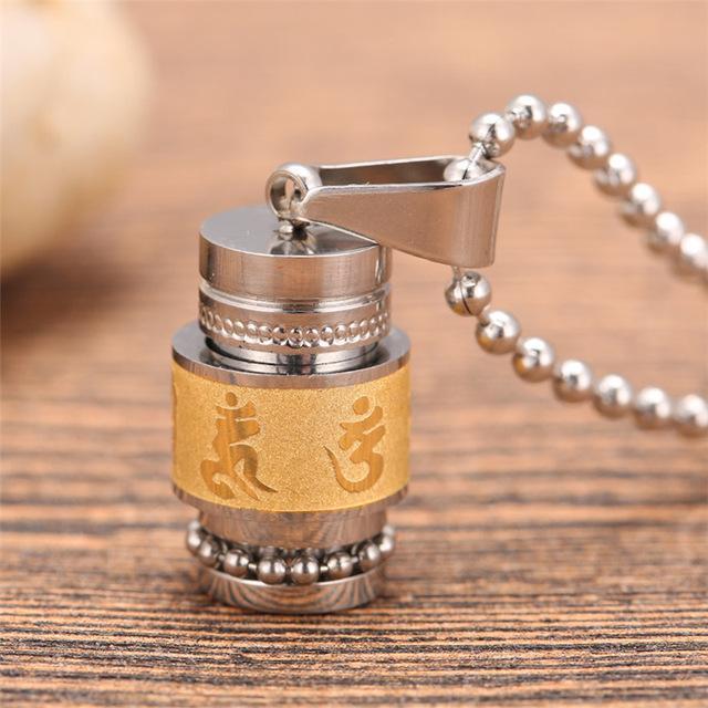 Stainless Steel Prayer Wheel Mantra Necklace Golden Wheel w/ Ball Chain (SMALL) Necklace