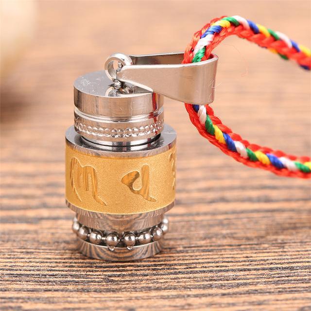 Stainless Steel Prayer Wheel Mantra Necklace Golden Wheel w/ Rope Chain (SMALL) Necklace