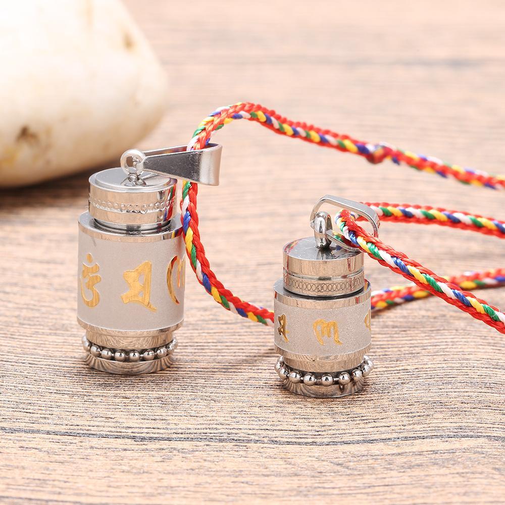 Stainless Steel Prayer Wheel Mantra Necklace Necklace