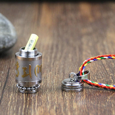 Stainless Steel Prayer Wheel Mantra Necklace Necklace