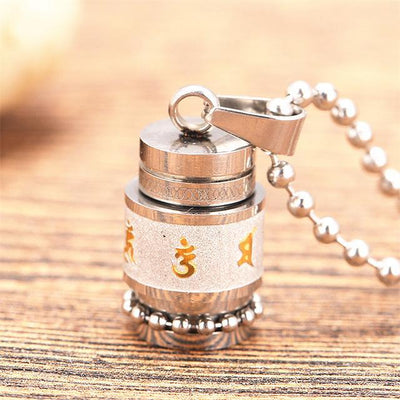 Stainless Steel Prayer Wheel Mantra Necklace Silver Wheel w/ Ball Chain (SMALL) Necklace