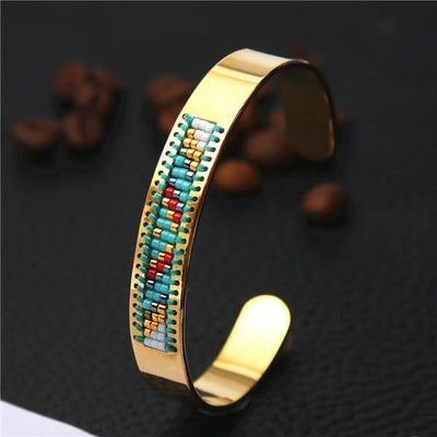 Stainless Steel Seed Beads Open Boho Bangle Style 1 Bracelet