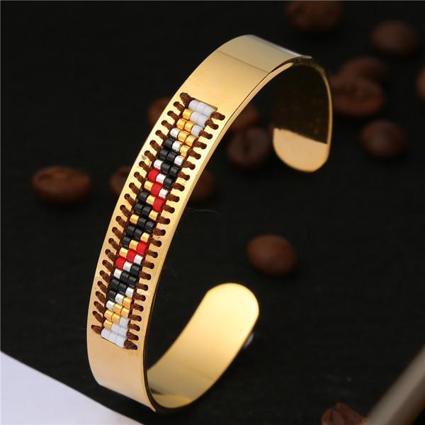 Stainless Steel Seed Beads Open Boho Bangle Style 11 Bracelet