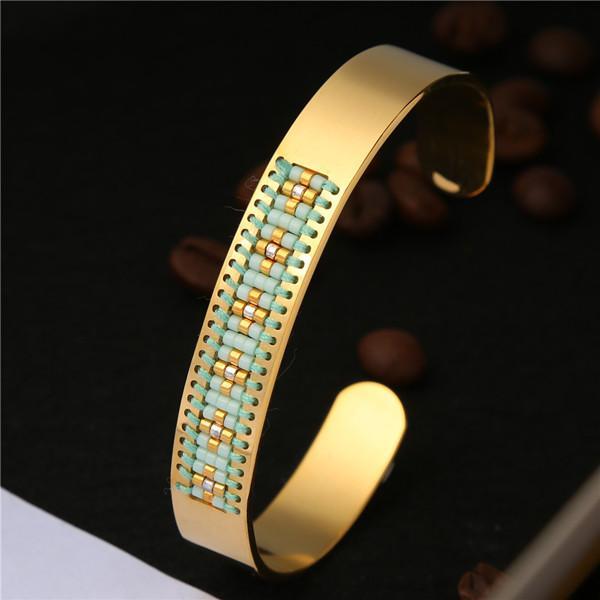 Stainless Steel Seed Beads Open Boho Bangle Style 18 Bracelet