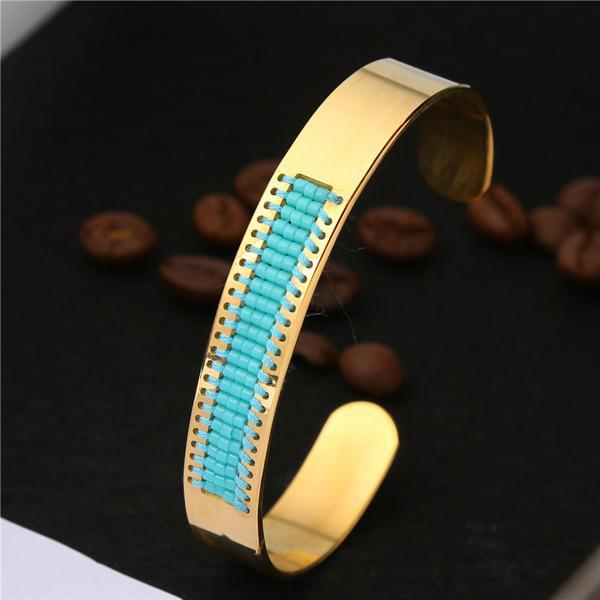 Stainless Steel Seed Beads Open Boho Bangle Style 5 Bracelet