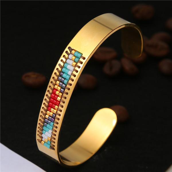 Stainless Steel Seed Beads Open Boho Bangle Style 8 Bracelet