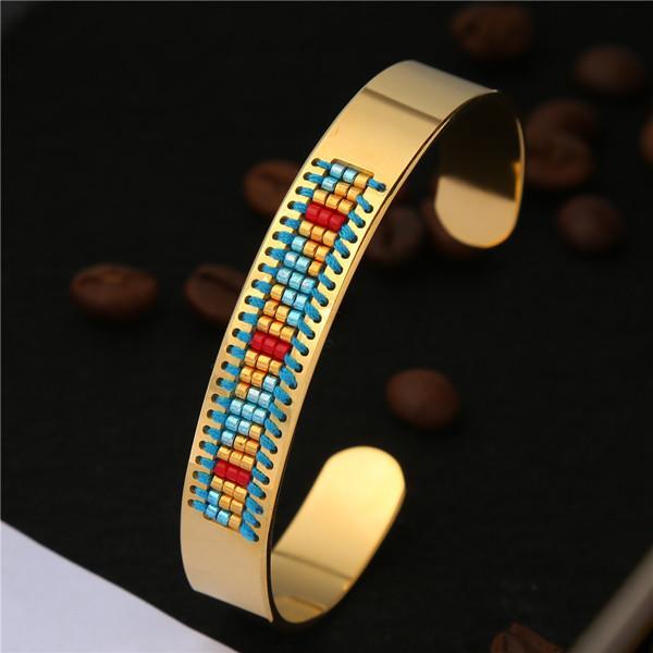 Stainless Steel Seed Beads Open Boho Bangle Style 9 Bracelet