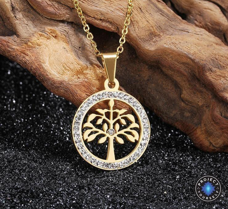 Stainless Steel Tree of Life Necklace and Earrings Set Jewelry Set