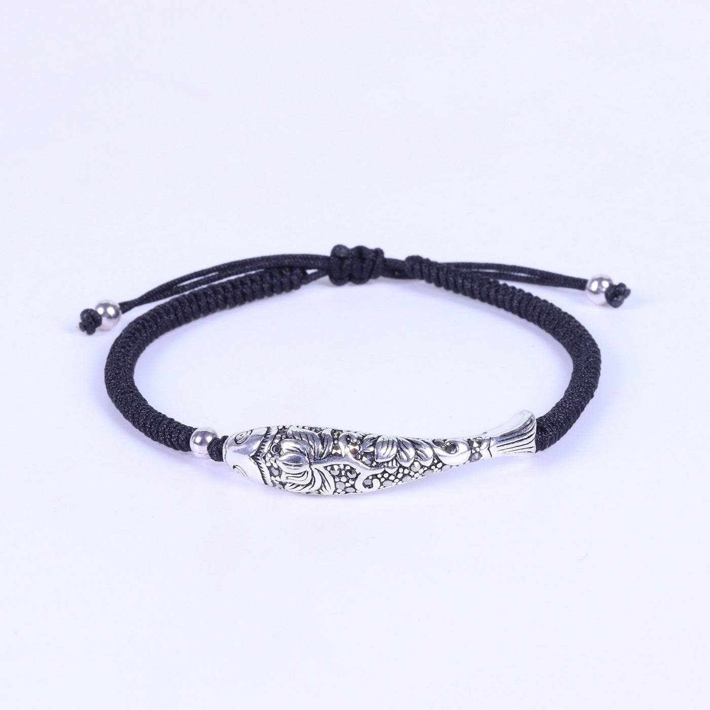 Sterling Silver Lucky Fish Buddhist Knots Rope Bracelet Bracelet