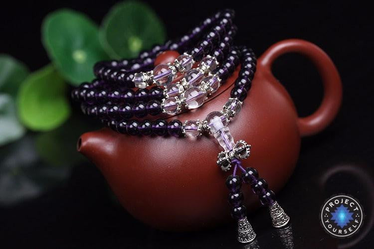 Stunning Amethyst 108 Prayer Mala Beads Bracelet Mala