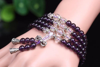 Stunning Amethyst 108 Prayer Mala Beads Bracelet Mala