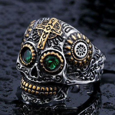 Sugar Skull Ring 8 / Green Eye Rings