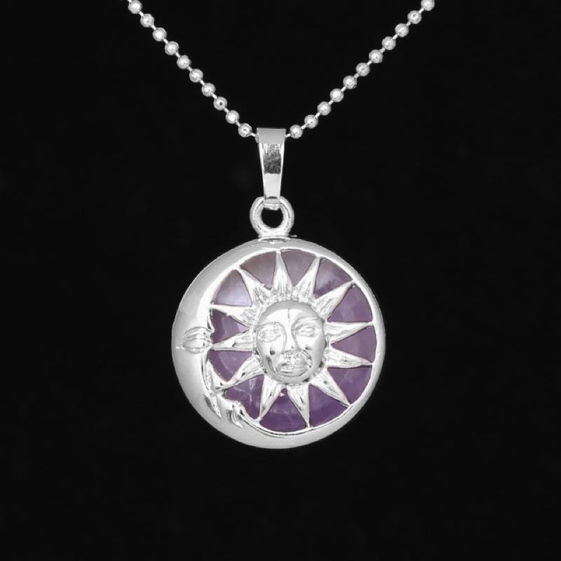 Sun And Moon Healing Stone Openwork Necklace Amethyst Necklace