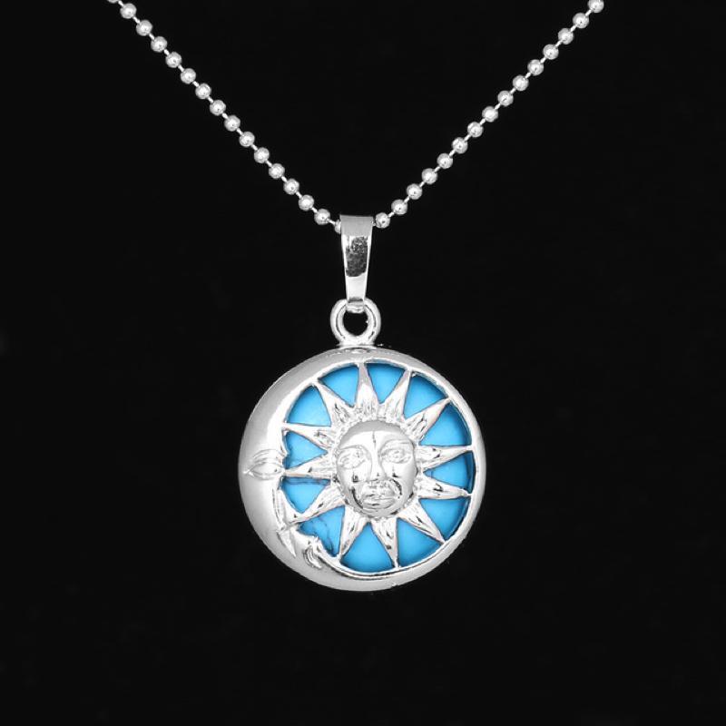 Sun And Moon Healing Stone Openwork Necklace Blue Turquoise Necklace