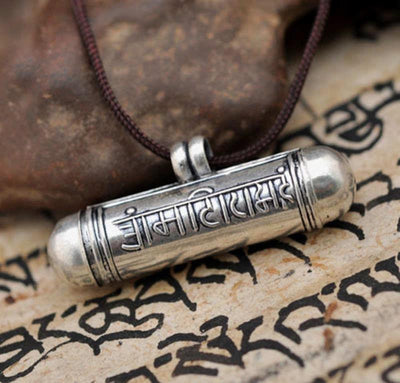 Tibetan 6 Syllable Mantra 925 Sterling Silver Prayer Box Pendant Necklace Necklace