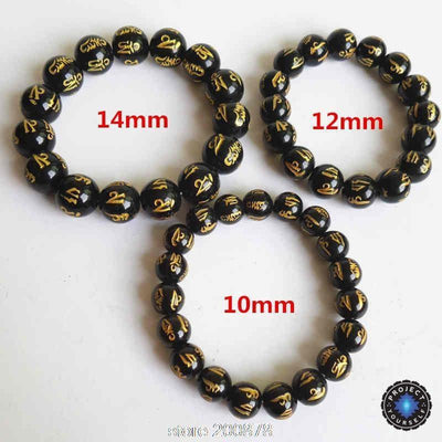 Tibetan 6 Syllable Mantra Black Agate Amulet Bracelet Bracelet
