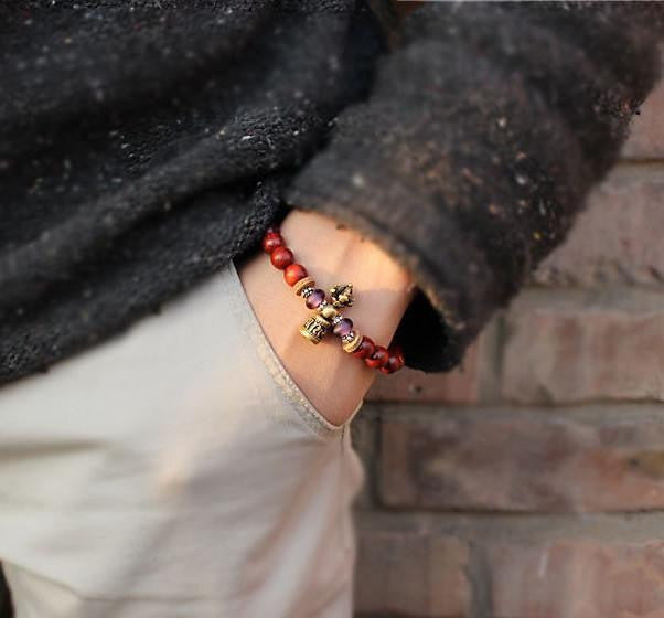 Tibetan Ghanta Hand Bell Wood Mala Beads Bracelet Bracelet