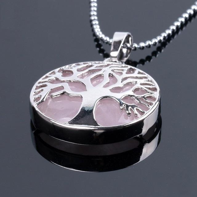 Tree Of Life Healing Stone Openwork Necklace Rose Quartz Necklace