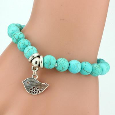 Turquoise Charm Bracelet + Pendant Birds Bracelet