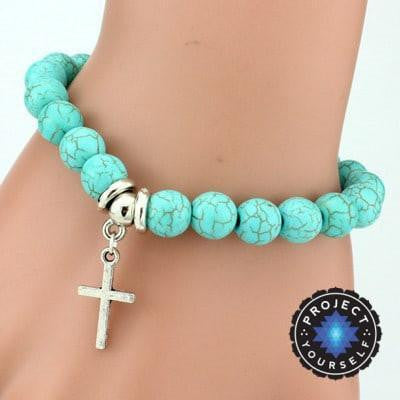 Turquoise Charm Bracelet + Pendant Cross Bracelet