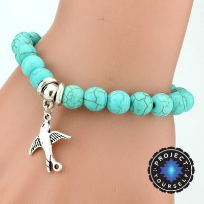 Turquoise Charm Bracelet + Pendant Peace Dove Bracelet