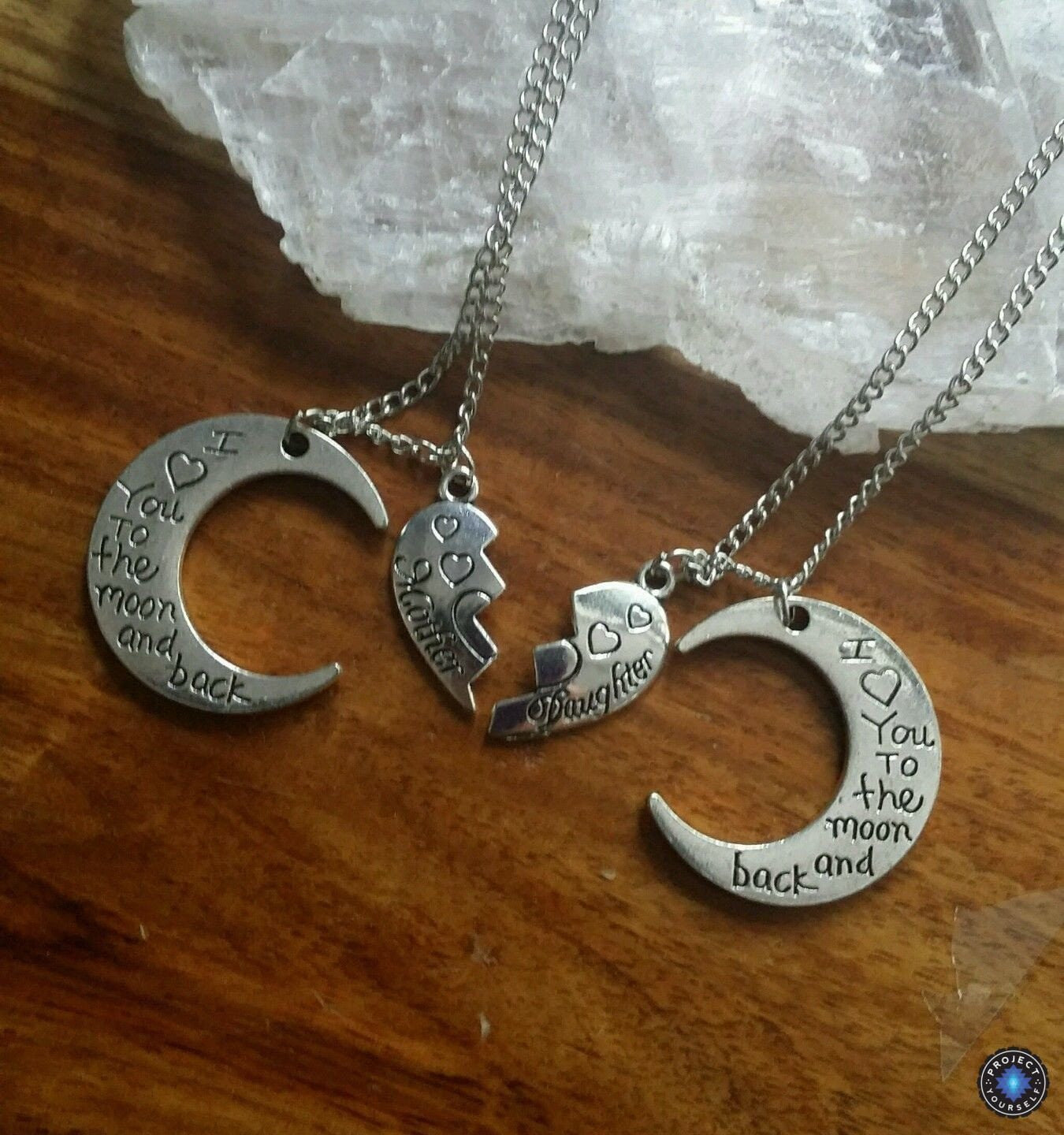 Two-Part Heart "I Love You To The Moon And Back" Crescent Moon Mother-Daughter Pendant Necklace Set Necklace