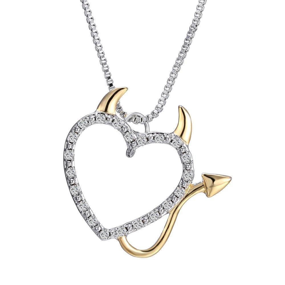 Two Tone Gold and Silver Plated Devil Sweetheart Pendant Necklace Necklace