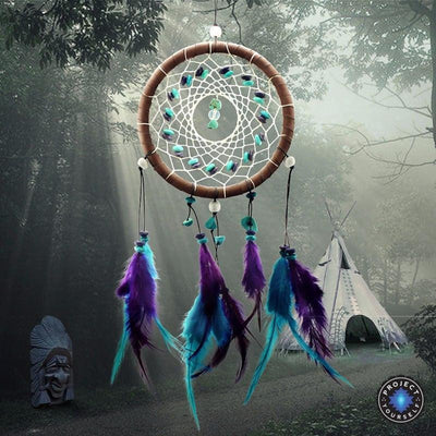 Vibrant Blue & Purple Wicker Dream Catcher With Wood Beads & Turquoise Charm Dreamcatchers