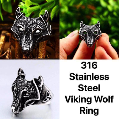 Viking Wolf Stainless Steel Ring Rings