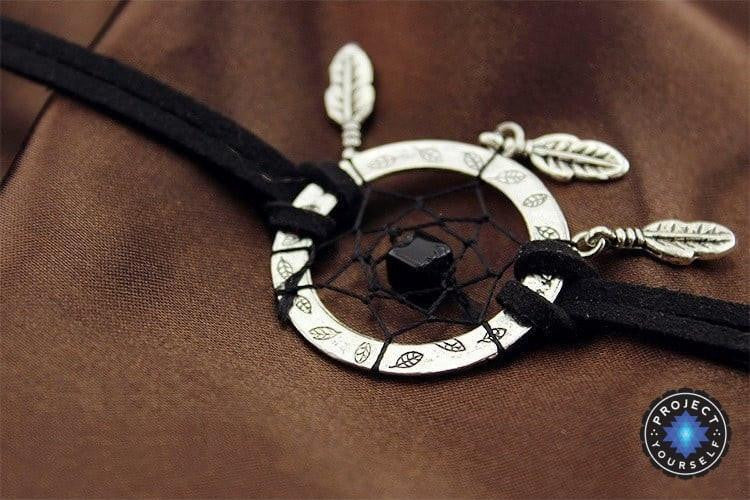 Vintage Double Leather Strap Beaded Silver Dream Catcher Bracelet Bracelet