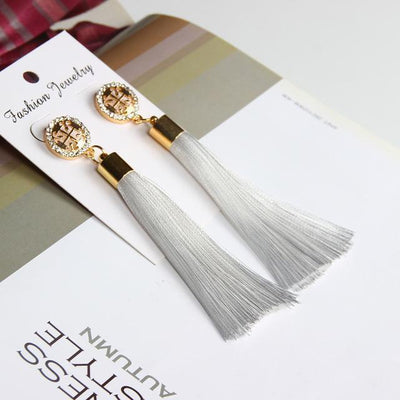 Vintage Rose Crystal Tassel Earrings Cross - White Earrings