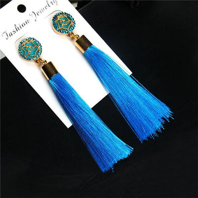 Vintage Rose Crystal Tassel Earrings Rose - Bright Blue Earrings