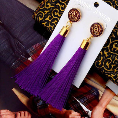 Vintage Rose Crystal Tassel Earrings Rose - Purple Earrings
