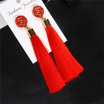 Vintage Rose Crystal Tassel Earrings Rose - Red Earrings