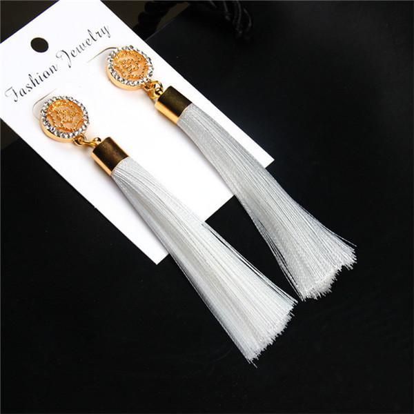 Vintage Rose Crystal Tassel Earrings Rose - White Earrings