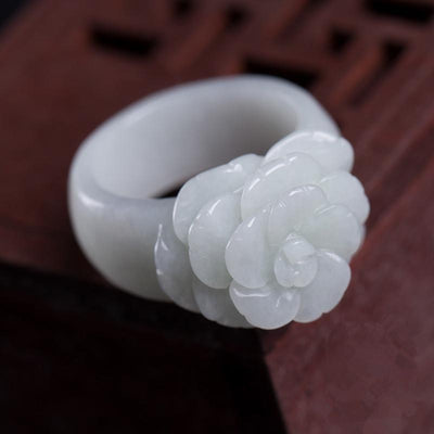 White Jadeite Rose Ring Rings