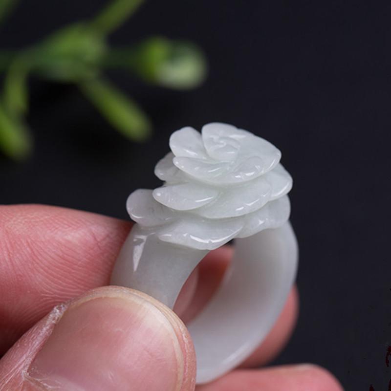 White Jadeite Rose Ring Rings